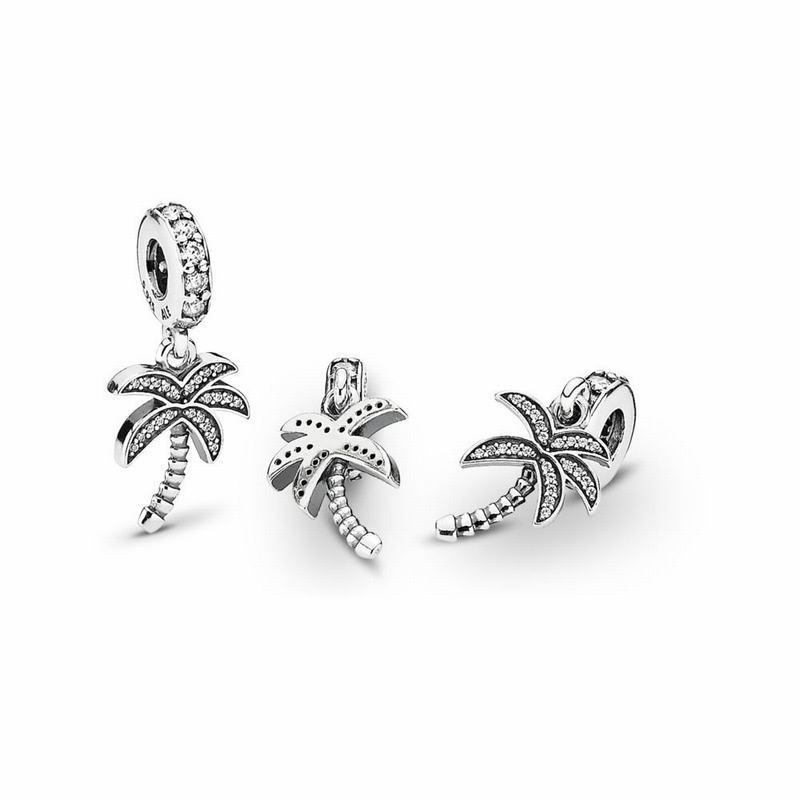 Pandora Australia Sparkling Palm Tree Dangle Charm - Sterling Silver | QSYBMT846